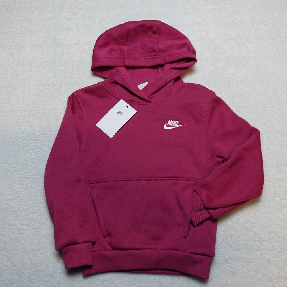 Nike Sportswear Club Fleece Kids Hoodie XS Pink Cotton Blend Pullover FD3000-634